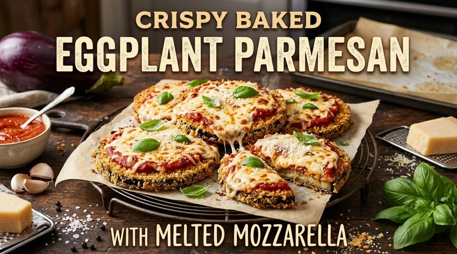Golden crispy roasted zucchini rounds topped with melted bubbly Parmesan cheese, fresh herbs, and cracked black pepper on a baking sheet